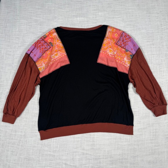 We The Free People Feeling It Tee S‎ Black Brown Patchwork Top Boho Fall Hippie - Picture 13 of 14